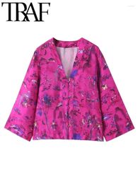 Women's Blouses Tienda Woman Fashion Printed Kimono Shirt Slim Casual Zipper Front V Neck Camisas Blusas 2024 Autumn
