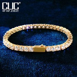Spring Clasp Tennis Link Bracelet For Men Women Gold Colour 1 Row Cubic Zirconia Chain Hip Hop Jewellery 3mm 4mm 5mm 240226
