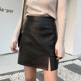 Skirts TPJB Slit Leather Skirt Female Autumn Winter A- Line Office Lady Sheath High Waist Slimming Mujer Faldas