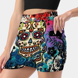 skirt Mexican Skull , Sugar Skull , Day Of The Dead , Dias De Los Women's skirt Aesthetic skirts New Fashion Short Skirts Mexican