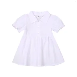 Girl Dresses FOCUSNORM Summer Cute Infant Girls Casual Dress Solid Ruffles Sleeve Turn Down Collar A-Line Outfits 1-6Y