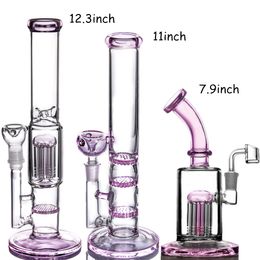 Pink Straight Glass Bongs Honeycomb Arm Tree Perc Thick Water Pipe Bubblers Hookah Oil Rigs Smoking Dab Accessories