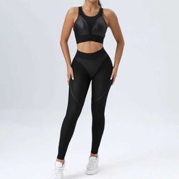 Women's Tracksuits Mesh set fitness womens sportswear Leica gym sportswear womens sportswear transparent two-piece bra legs pink orange black J240305