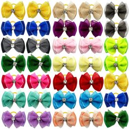 Dog Apparel 50/100pcs Handmade Pet Hair Bows Rhinestone Variety Lace Ribbon Bow Dogs Grooming Accessories Supplies