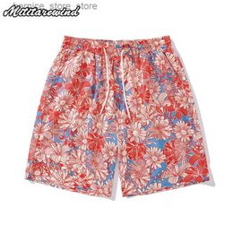 Men's Shorts Summer Hawii Retro Red Flower Full Print Mens Thin Beach Vacation Style Youth Couple Loose Casual Clothing Y2k Q240305