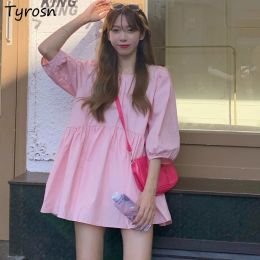 Dress Dresses Women Solid Folds Stylish Casual Korean Style Colleges Sweet Lovely Holiday Summer Mini Simple Allmatch Vestidos Y2k