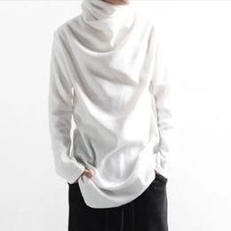 Mens T-shirts Spring and Autumn Korean edition plain turtleneck loose-fitting irregular long sleeve T-shirts trend 240220
