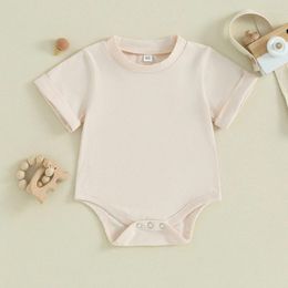 Rompers Born Baby Boy Girl Basic Short Sleeve Romper Solid Color Cotton Bodysuit Unisex Infant Summer Clothes