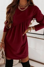 Casual Dresses Spring Autumn Clothes For Women Red Color Long Sleeve Pullover Round Neck Loose IrrequlaFashion CasualHigh Ouality