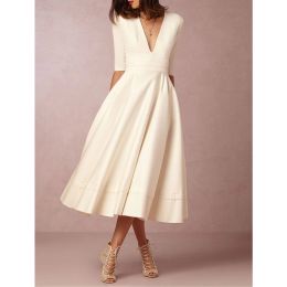 Dress Winter Fall Dress Women New 2019 Casual Plus Size Elegant Ball Gown Party Dresses Female Sexy V Neck Long White Vintage Dress