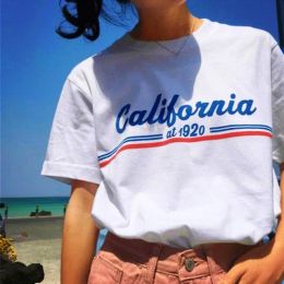 T-shirt California At 1920 Letter Print Women T Shirt Harajuku Aesthetic Vintage Graphic Street Style Casual Loose White Black Egirl Y2k