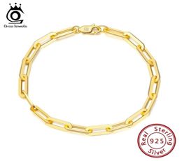 ORSA JEWELS 14K Gold Plated 925 Sterling Silver Paperclip Link Chain Bracelets for Women Men Bracelet Jewellery SB109 2202224190539