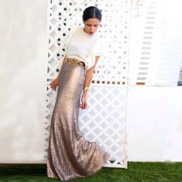 Skirt High Quality Rose Gold Sequins Skirt Custom Made Sequined Long Maxi Skirt for Women to Formal Party Shiny Pencil Skirt
