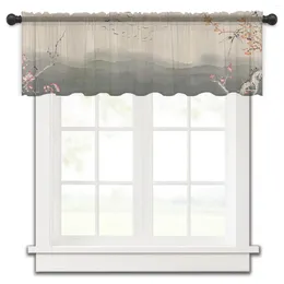 Curtain Spring Flowers Chinese Painting Ink Small Window Valance Sheer Short Bedroom Home Decor Voile Drapes