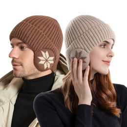 Casual Designer Winter Women Men Ear Protection Knitted Hat Velvet Lining Male Earmuffs Cap Soft Wool Ski Riding Bonnet Plush Warm Skull Beanies