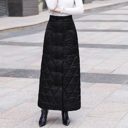 Skirts Thicken Warm Autumn Winter Outwear Down Double Breasted Slim Hip High Waist Fashion Women Spring Casual Long A-line Skirt