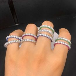 Band Rings Colourful Stone Hot Style Green White Red Blue Stones CZ Zircon Engagement Jewellery Eternity Women Band Stacking Rings For Wedding L240305