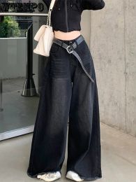 Jeans WTEMPO Hot Girl Baggy Jeans Femenina Y2k Street Vintage Washed To Make Old Fried Straight WideLeg Chic Denim Pants for Women