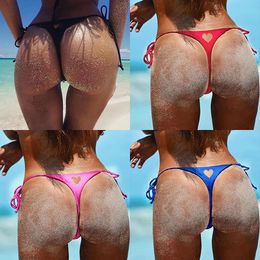 Women Brazilian Sexy Bikini Swimwear Thong Love Heart Cut Out Bottom Beachwear Swim Trunk TBack Bottom Beach Pants 240220