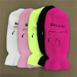 Beanie Skull Caps Bron To Die 3-Hole Ski Face Mask Balaclava Embroidery Letter Tears Men Warm Thermal Knitted Hat Women Halloween 295q