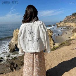 Women's Jackets Jackets Mrs Pearl Jean Bride Denim Unique White Bridal Gift 240305