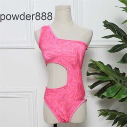 New One-shoulder Cut-out Letter-printed Swimsuit Womens Sexy Tight-fitting Backless Three-piece Hot Spring Resort