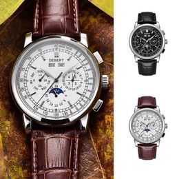 Top Brand42mm Debert Mechanical Wristwatches Phase White Dial Silver Year Day Month And Week 316L SS Case Automatic Watch Men300W