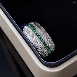 Cluster Rings Gorgeous Promise Women For Party Full Brilliant CZ Green Finger Accessories Anniversary Gift Trendy Jewelry