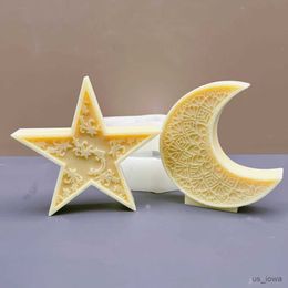 Candles Ramadan Festival carving pattern moon candle silicone mold pentagonal star moon pattern candle mold resin gypsum concrete mold