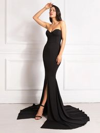 Sexy Strapless Long Black Maxi Dress Front Slit Bare Shoulder Red Womens Evening Summer Night Gown Party Maternity Dresses 240305