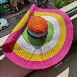 Wide Brim Hats Rainbow Striped Big Anti-ultraviolet Sunshade Sun Hat Beach With Wire Edge Can Be Folded ArbitrarilyWide2807