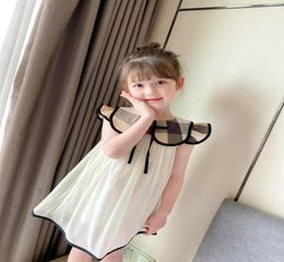 Girls Plaids Dress Flounce Sleeves Summer Dresses Children Clothes Kids Cloak Collar Short Chiffon Dress1791667