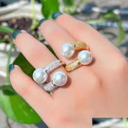 Wedding Rings Choucong Wedding Rings Luxury Jewelry 18K White Gold Fill Pearl Pave 5A Cubic Zircon Cz Diamond Party Ins Women Open Ad Dhw6Q