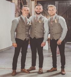 High Quality Gray Wool Tweed Vests For Wedding Custom Made Plus Size Formal Groom039s Suit Vest Slim Fit Waistcoat For2609248