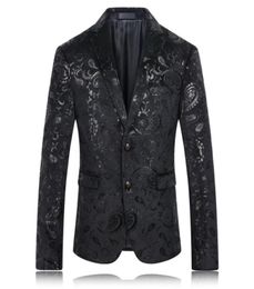 Whole Black Blazer Men Paisley Floral Pattern Wedding Suit Jacket Slim Fit Stylish Costumes Stage Wear For Singer Mens Blazer9038038