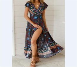 Women Dress Summer Fashion Long Maxi Dresses Floral Print Cotton Sexy Robe Backless Boho Hippie Chic Vestidos Clothing5757717