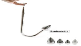 New Replaceable Stainless steel anal hook with beads hole metal butt plug anus fart putty slave Prostate Massager BDSM toys5956133