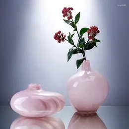 Vases Pink Imitation Porcelain Vase Glass Modern Luxury Soft Decoration