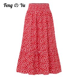 skirt 2021 Bohemian Sexy Daisy Floral Wrap Skirt Printed Chiffon Ruffled Casual Fashion Skirt Female Summer Beach Style Skirt 5 Colors