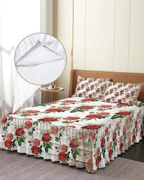 Bed Skirt Vintage Rose Flower Elastic Fitted Bedspread With Pillowcases Protector Mattress Cover Bedding Set Sheet