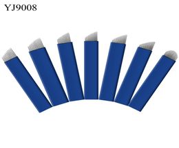 100pc blue cover 18 U shape professional manual eyebrow needle match with eyebrow manual tattoo pen microblading blade for eyebrow5842876