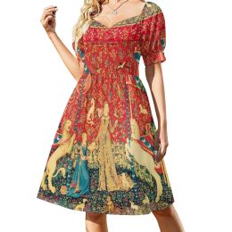 Dress LADY AND UNICORN Taste, Red Green Fantasy Flowers,Animals Dress Cocktail of dresses dresses for women