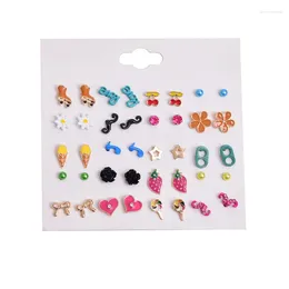 Stud Earrings 20 Pairs/Set Stainless Steel Strawberries Cute Daisy Girl Jewellery Enamel Ear Studs