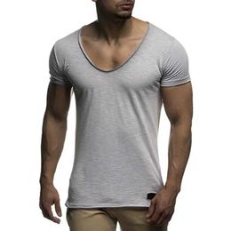 arrival deep V neck short sleeve men t shirt slim fit tshirt thin top tee casual summer camisetas hombre MY070 240220