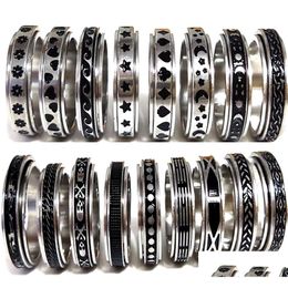 Band Rings 50Pcs Mti-Styles Mix Rotating Stainless Steel Spin Men Women Spinner Ring Wholesale Rotate Finger Party Jewelry Drop Delive Ot5Fl