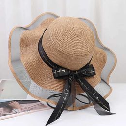 Wide Brim Hats Bucket Hats DongyuN001 New Summer Soft Cushion Wide Brown Sun Hat Womens Straw Hat Outdoor Holiday Womens Beach Leisure Lace Panama Hat J240305