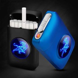 Lighters Innovative LED light screen cigarette case with USB charging light suitable for 19 standard cigarettes Q240305