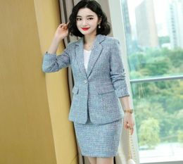 Two Piece Dress Winter Skirt Suit Woman Elegant Temperament LongSleeved Tweed Jacket Coat Set Office Lady Overall For Work S1690536