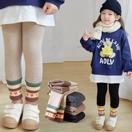 Inverno espessamento calças quentes para meninas 3-12 anos listra leggings crianças menina magro mais veludo lápis calças outfit 240226