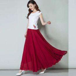 Dresses New Summer Chiffon Skirts Plus Size Fulllength Skirt High Waist Elegant Dance Skirt Pink Black Red Navy Blue White Long Skirts